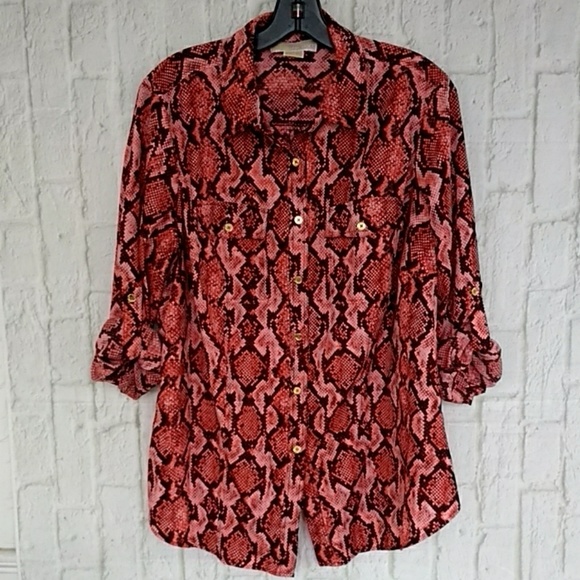 Michael Kors Tops - Michael Kors Roll Sleeve animal print shirt 1X